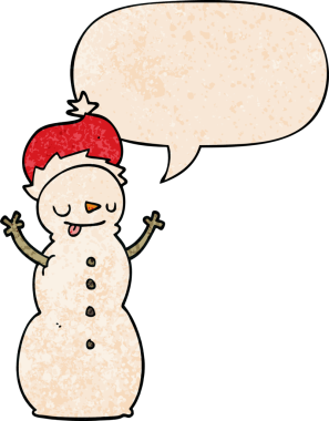 Bir insan tarafından çizilmiş eski moda konuşma balonlu kardan adam çizgi filmi.