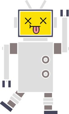 Bir insan tarafından çizilmiş düz renkli bir robot karikatürü