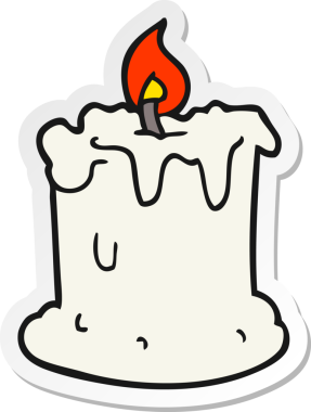 Bir insan tarafından çizilmiş mum damlatan bir karikatür çıkartması.