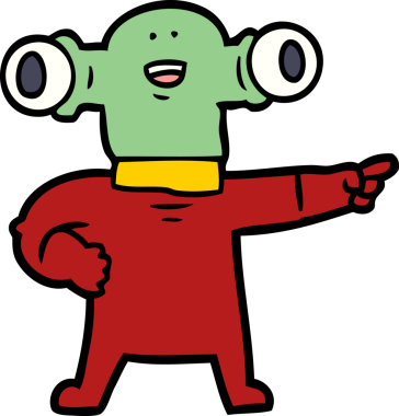 Bir insan tarafından çizilmiş dost canlısı bir uzaylı çizgi filmi.