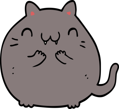 Bir insan tarafından çizilmiş mutlu çizgi film kedisi.