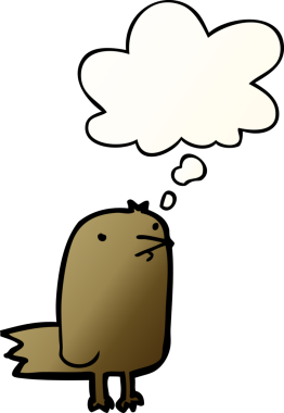 Düşünce baloncuğu olan çizgi film kuşu bir insan tarafından çizilmiş.