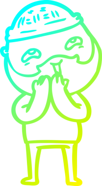 Bir insan tarafından çizilmiş, mutlu, sakallı, çizgi film karakteri.