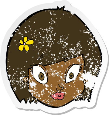 Bir insan tarafından çizilmiş mutlu kadın yüzü karikatürünün gerilimli retro yapıştırması