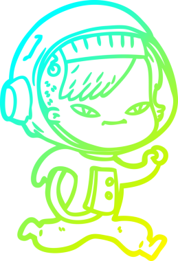 Bir insan tarafından çizilmiş soğuk gradyan çizgili astronot kadın çizimi.