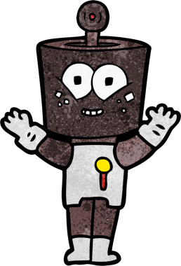 Bir insan tarafından çizilmiş mutlu çizgi film robotu