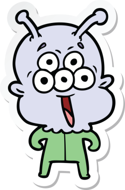 Bir insan tarafından çizilmiş mutlu bir uzaylı çizgi filminin çıkartması.