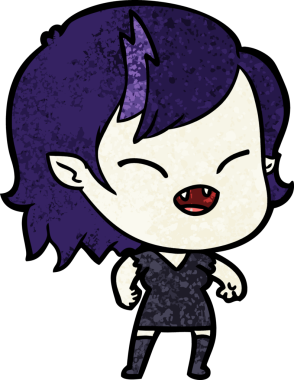Bir insan tarafından çizilmiş gülen vampir kız çizgi filmi.
