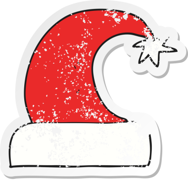 Bir insan tarafından çizilmiş bir karikatür Noel şapkasının gerilimli retro yapıştırması.