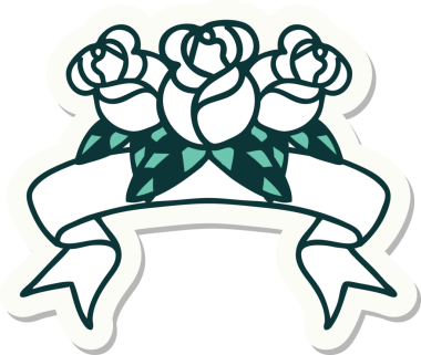 Bir insan tarafından çizilmiş bir buket çiçeğin pankartıyla dövme stili.