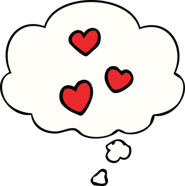 Bir insan tarafından çizilmiş düşünce baloncuklu aşk kalbi.