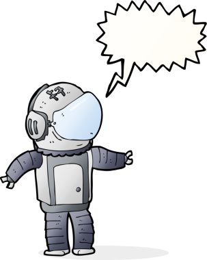 Bir insan tarafından çizilmiş konuşma balonu olan bir astronot.