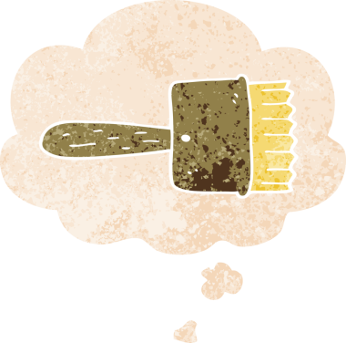 Düşünce baloncuklu karikatür fırçası grunge sıkıntılı retro dokuma tarzı bir insan tarafından çizilmiş