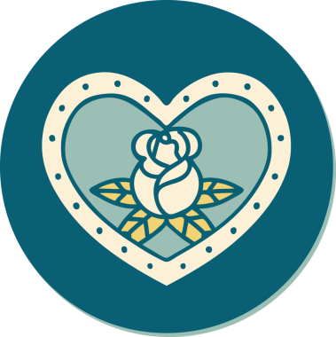 Geleneksel kalp stili dövme çıkartması ve bir insan tarafından çizilmiş çiçekler.