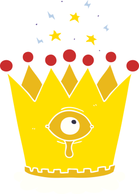 Düz renkli çizgi film. Bir insan tarafından çizilmiş sihirli taç.