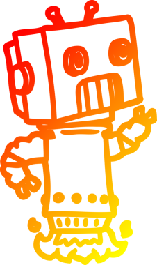 Bir insan tarafından çizilen çizgi film robotunun sıcak çizgi çizimi