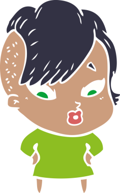 Düz renkli çizgi film bir insan tarafından çizilmiş kızı şaşırttı.