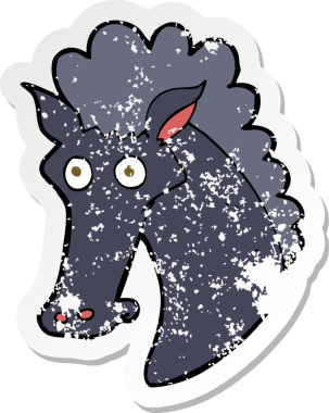 Bir insan tarafından çizilmiş bir at kafasının gerilimli retro çıkartması.