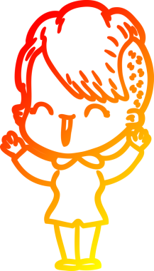 Bir insan tarafından çizilen mutlu bir hipster kızın çizgi çizimi.