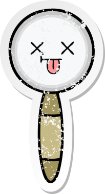 Bir insan tarafından çizilmiş sevimli bir çizgi film büyüteçinin sıkıntılı çıkartması.