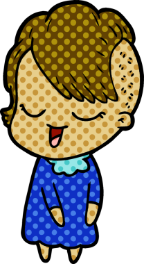 Bir insan tarafından çizilmiş mutlu çizgi film kızı.