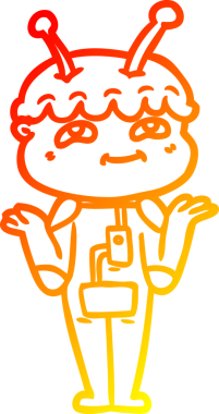 Bir insan tarafından çizilmiş dost canlısı bir uzay adamının sıcak çizgi çizimi