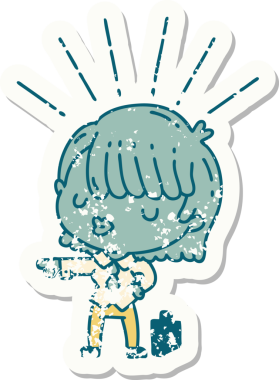 Bir insan tarafından çizilmiş dövme stili bir iş kadınının eski çıkartması.