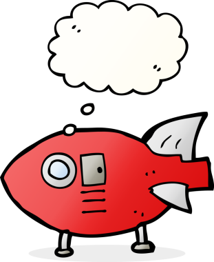 Bir insan tarafından çizilmiş düşünce baloncuklu uzay roketi.