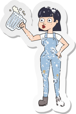 Bir insan tarafından çizilmiş birası olan karikatürlü bir kadının gerilimli çıkartması.