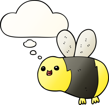 Bir insan tarafından çizilmiş yumuşak eğimli düşünce baloncuklu çizgi film arısı.