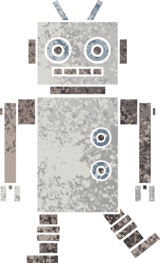 Bir insan tarafından çizilmiş dans eden robotun retro çizim tarzı karikatürü