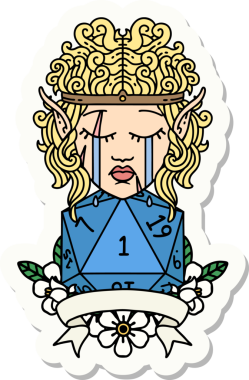 Bir insan tarafından çizilmiş doğal bir ruloya sahip üzgün bir elf barbarının çıkartması.