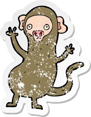 Bir insan tarafından çizilmiş karikatür maymununun gerilmiş çıkartması.