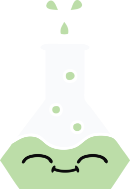 Bir insan tarafından çizilmiş bir bilim şişesinin düz renkli retro karikatürü