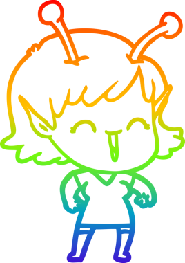 Gökkuşağı gradyan çizgi çizimi bir insan tarafından çizilmiş uzaylı bir kızın gülüşü.