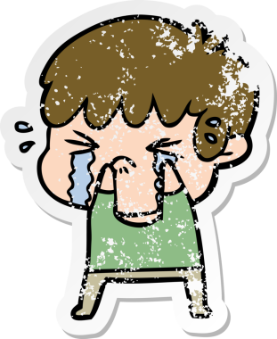 Bir insan tarafından çizilmiş, ağlayan bir çizgi film çocuğunun sıkıntılı çıkartması.