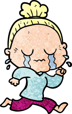 Bir insan tarafından çizilmiş ağlayan yaşlı kadın çizgi filmi.