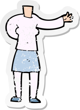 Bir insan tarafından çizilmiş bir karikatür kadın vücudunun gerilimli etiketi.