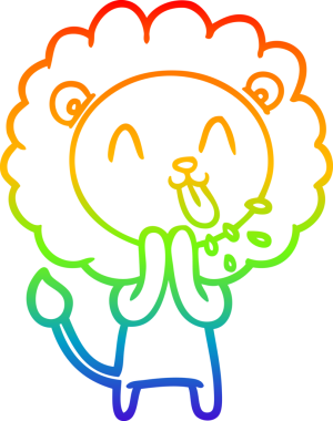 gökkuşağı gradyanı çizimi bir insan tarafından çizilmiş mutlu bir karikatür aslanı