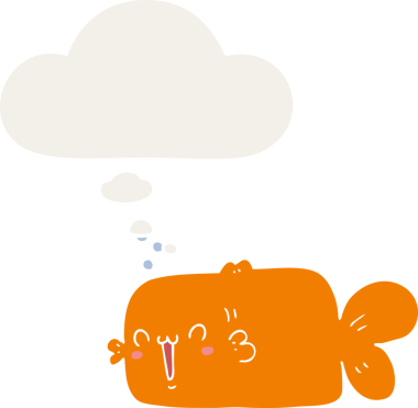 Düşünce baloncuklu çizgi film balığı insan tarafından çizilmiş.