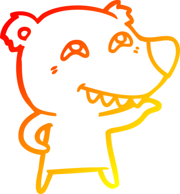 Bir insan tarafından çizilmiş dişleri gösteren çizgi film ayısının sıcak çizgi çizimi