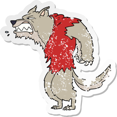 Bir insan tarafından çizilmiş kızgın bir kurt adam çizgi filminin sıkıntılı çıkartması.