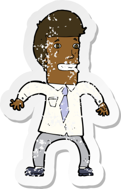 Bir insan tarafından çizilmiş sinirli bir karikatür işadamının gerilmiş retro çıkartması.