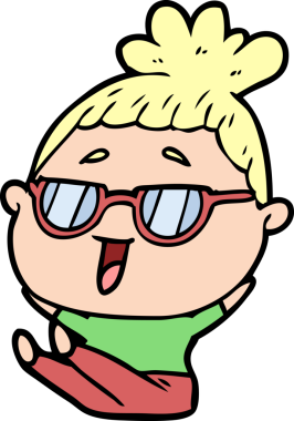 Bir insan tarafından çizilmiş gözlüklü mutlu kadın çizgi filmi.