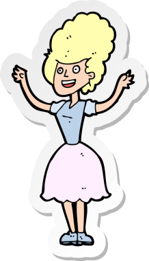 Bir insan tarafından çizilmiş mutlu 1950 'lerin kadınının çıkartması.