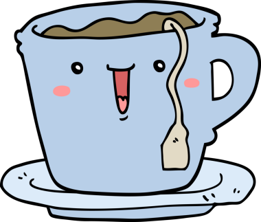 Bir insan tarafından çizilmiş şirin bir fincan ve fincan tabağı.