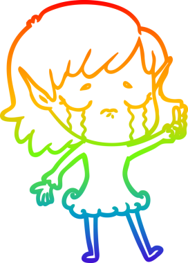 Gökkuşağı gradyan çizgi çizimi Bir insan tarafından çizilmiş ağlayan elf kızı