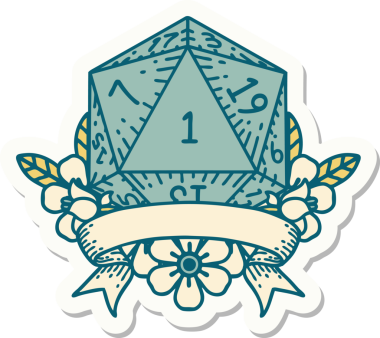 Bir insan tarafından çizilmiş doğal bir d20 zar etiketi.