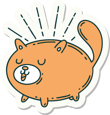 Bir insan tarafından çizilmiş dövme stili mutlu bir kedi.