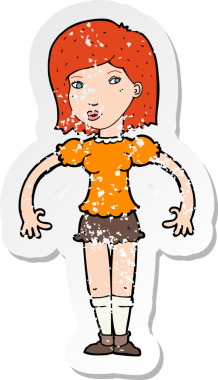 Bir insan tarafından çizilmiş bir karikatür kadının gerilimli retro yapıştırması